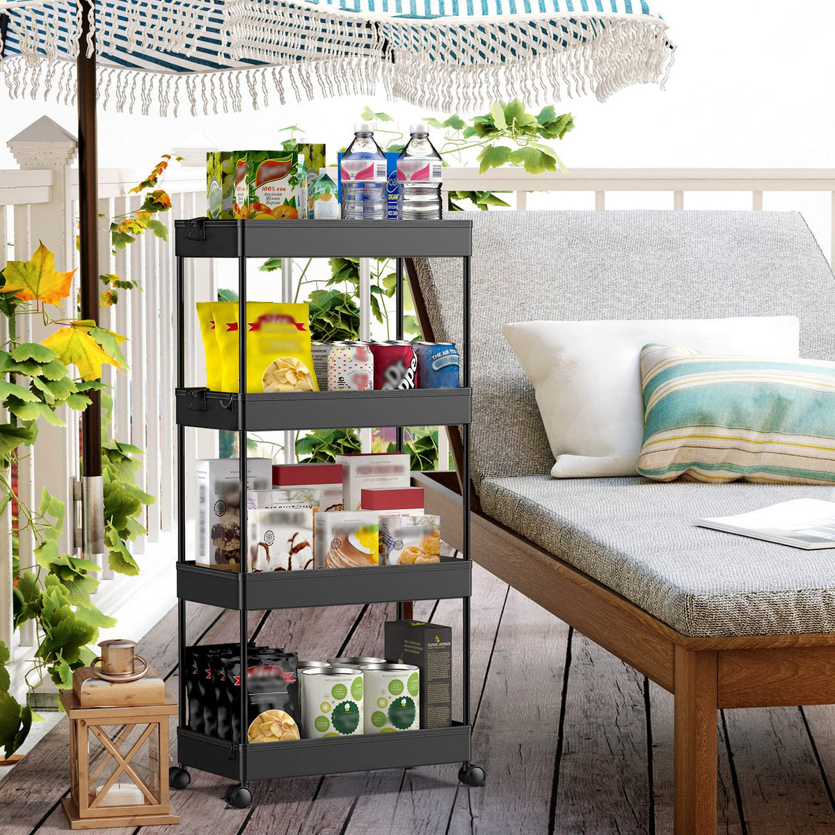 SPACEKEEPER Storage Cart 4-Tier, Bathroom Rolling Cart Utility Storage Organizer Shelf Mobile