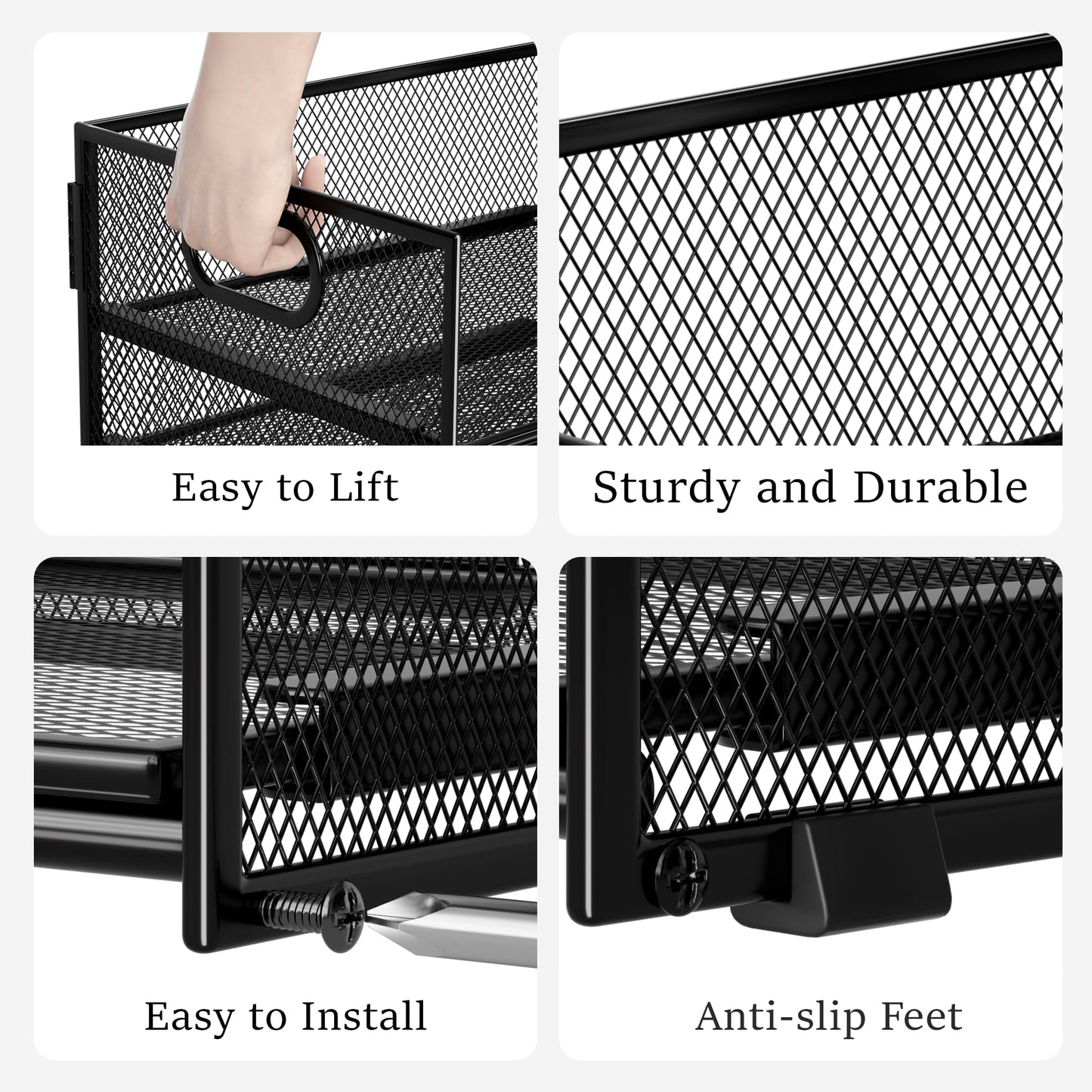 Subekyu 2-Pack 6-Tier Paper Tray Organizer for Desk - Black Mesh File Folder Sorter with Handles