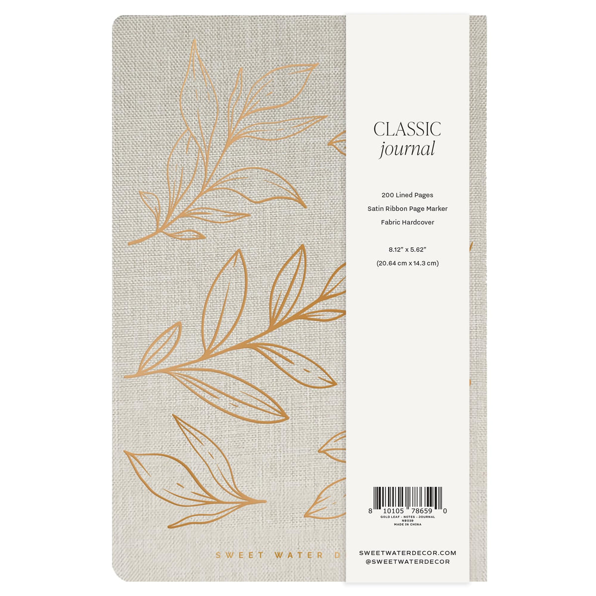 Sweet Water Decor Gold Fabric Notes Journal, Lined Pages, Hardcover Notebook with Satin Ribbon
