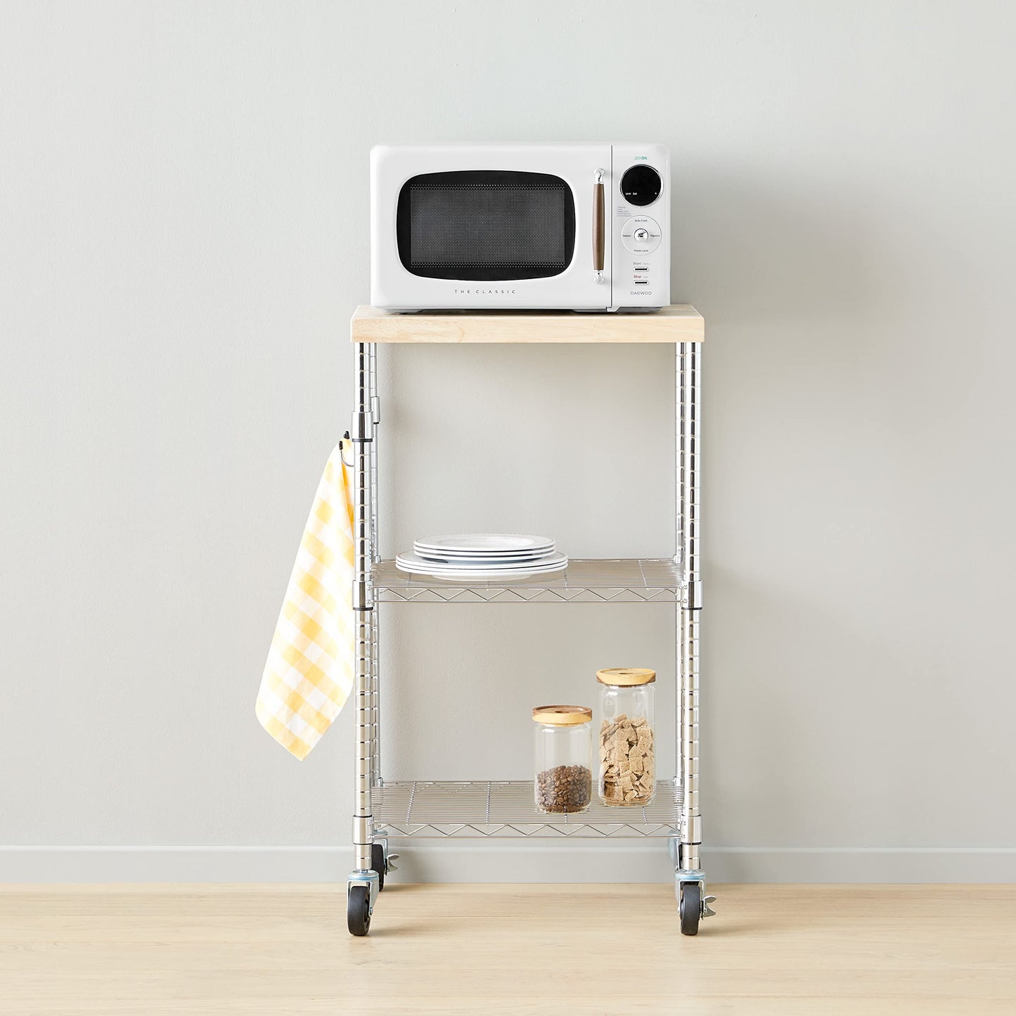 Amazon Basics Portable Kitchen 3-Tier Storage Rack on Caster Wheels with Adjustable 2 Shelves, 175