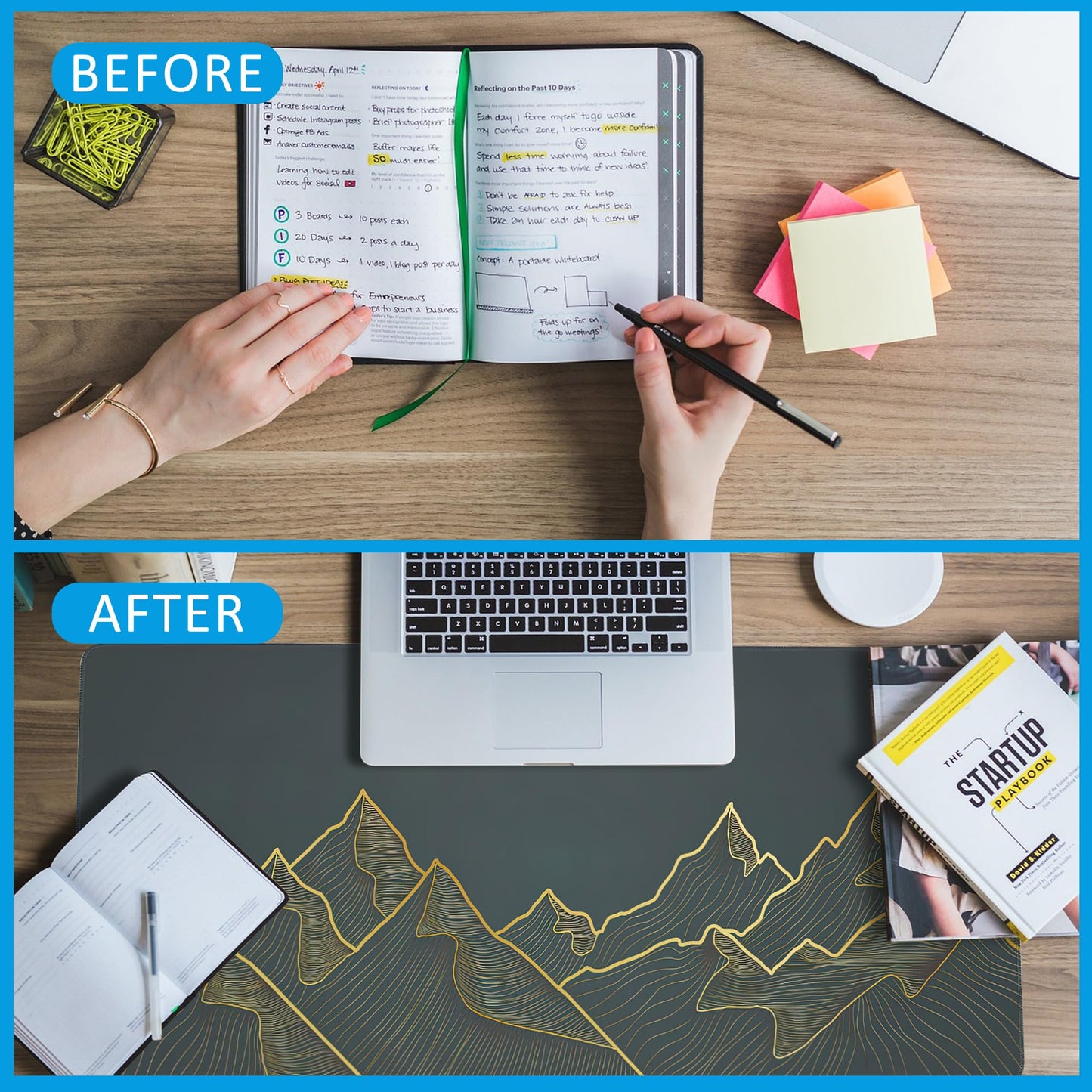 EOBKLAX Mountain Line Art Large Gaming Mouse Pad,Waterproof Desk Mat for Desktop,Non-Slip Rubber