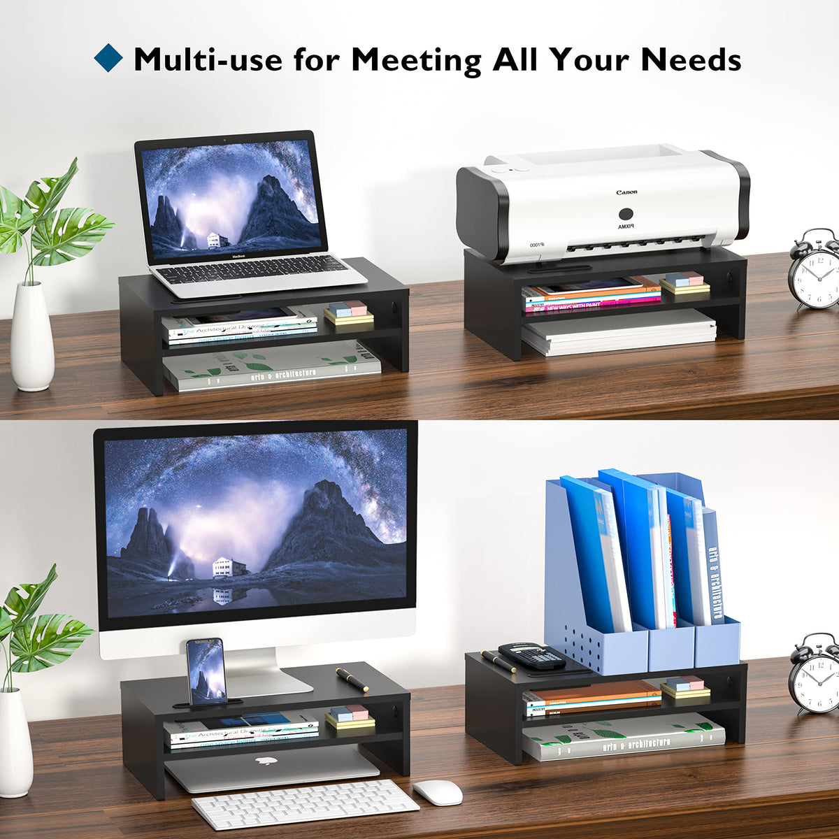 BONTEC Wooden Monitor Stand Riser, 2-Tier Desk Shelf with Storage Organizer, Ergonomic Computer