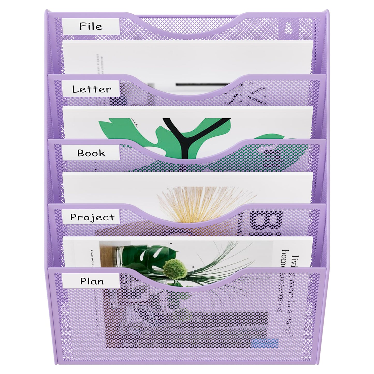 EasyPAG Wall File Organizer 5 Tier Hanging Paper Folder Holder, Zero Assembly Metal Mesh Wall