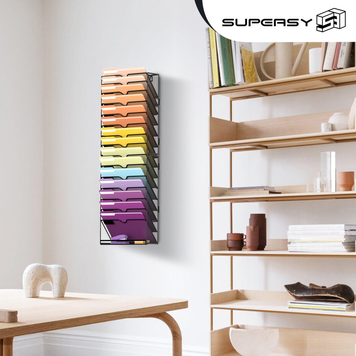 SUPEASY 16-Tier Hanging Wall File Holder Organizer for Papers, Folders, Files Clipboard & Magazine