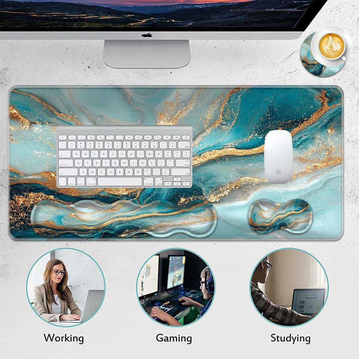 FGDRFGRW Mouse Pad Set,(31.5×11.8 in) Desk Pad + Keyboard Wrist Rest Support + Mouse Wrist Rest +