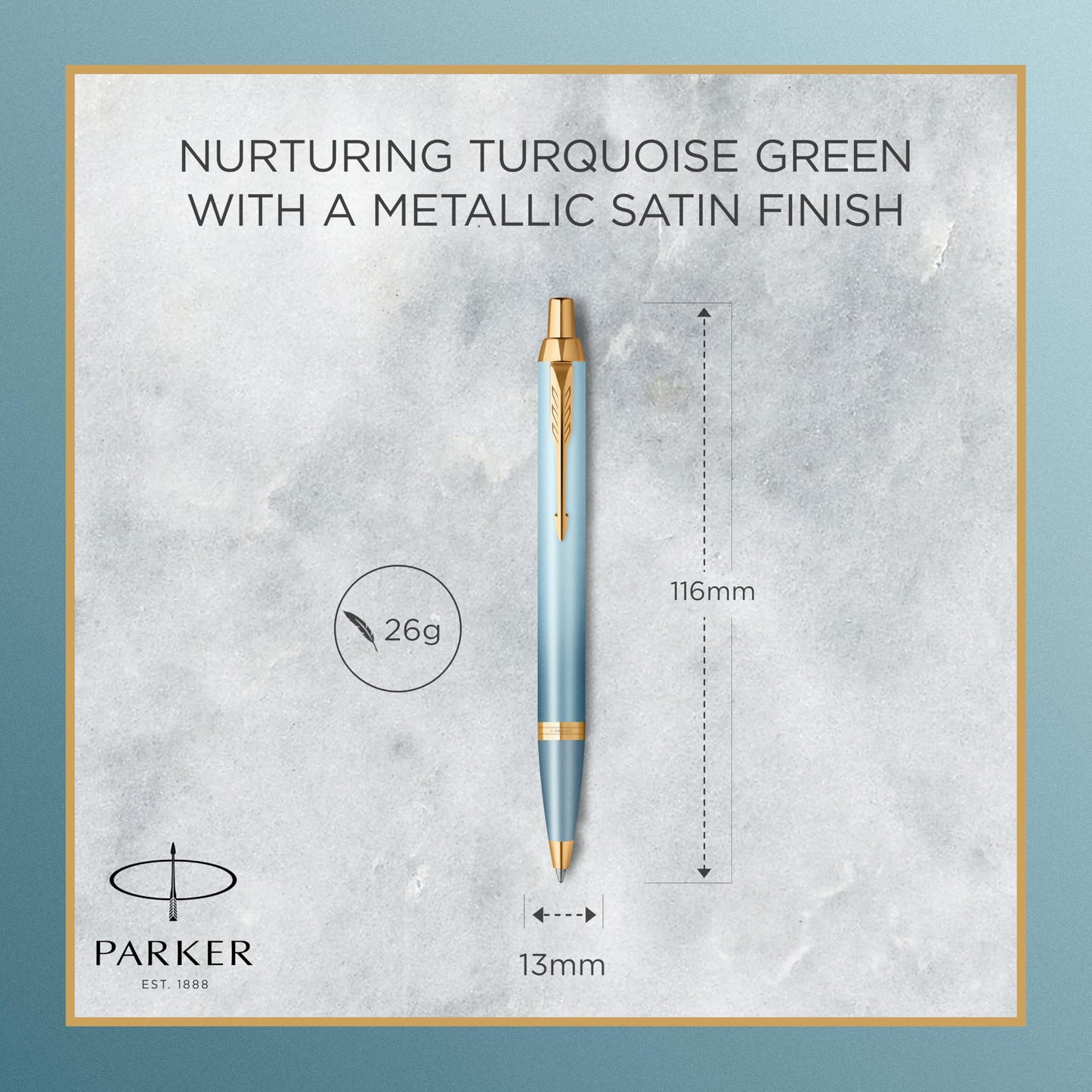PARKER IM Writing Rituals, Ballpoint Pen, Turquoise Green Finish with Gradient, Gold Trims, Medium