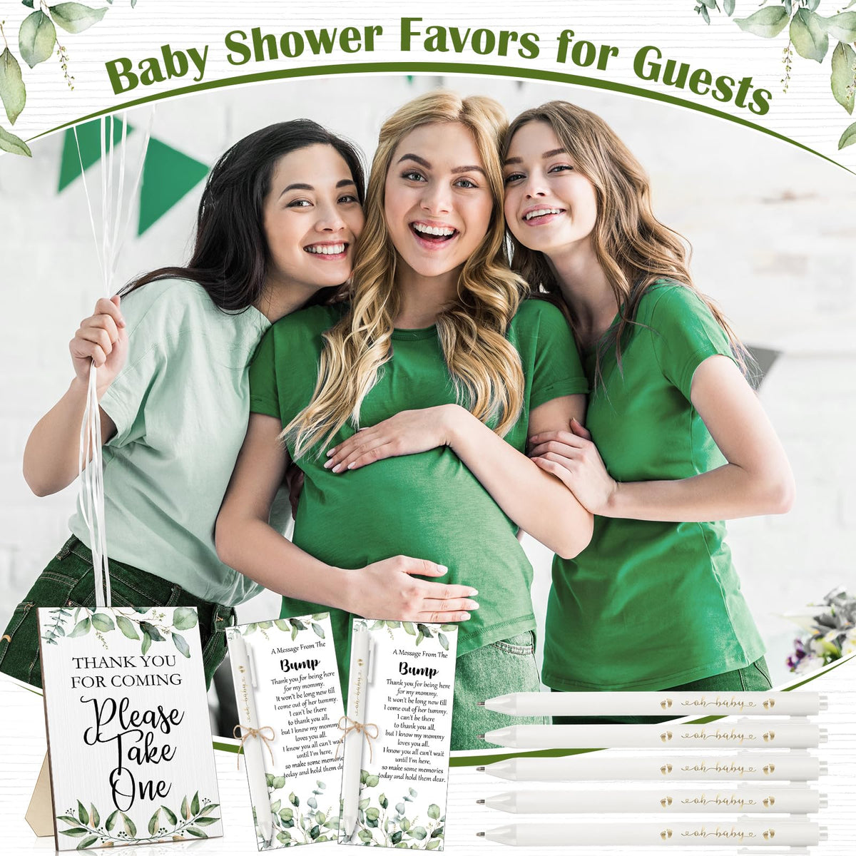 Sintuff 50 Set Baby Shower Party Favors for Guests, White, Greenery
