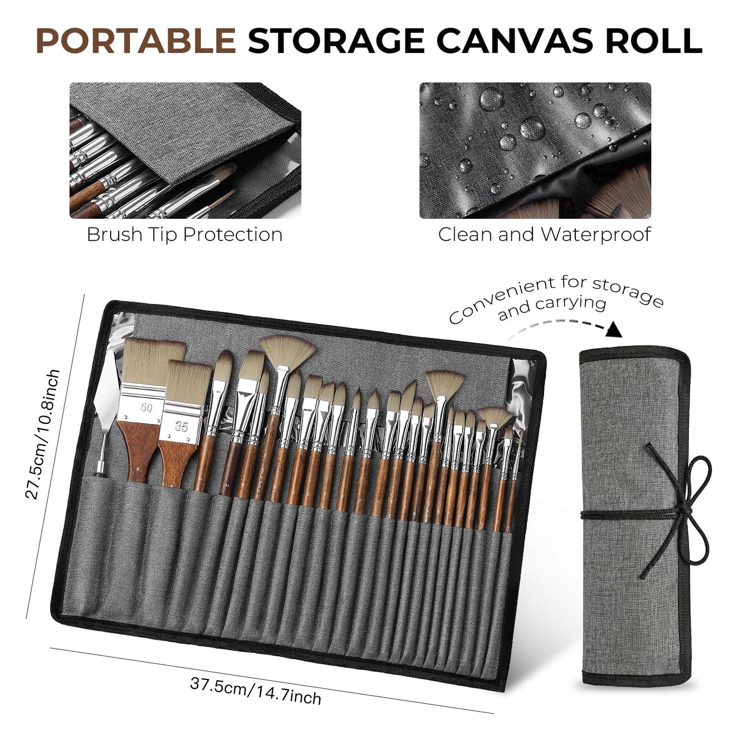 Fuumuui 25pcs Paint Brush Set, Professional 9 Shapes with Wide Flat, Filbert, Fan, Dagger, Cat