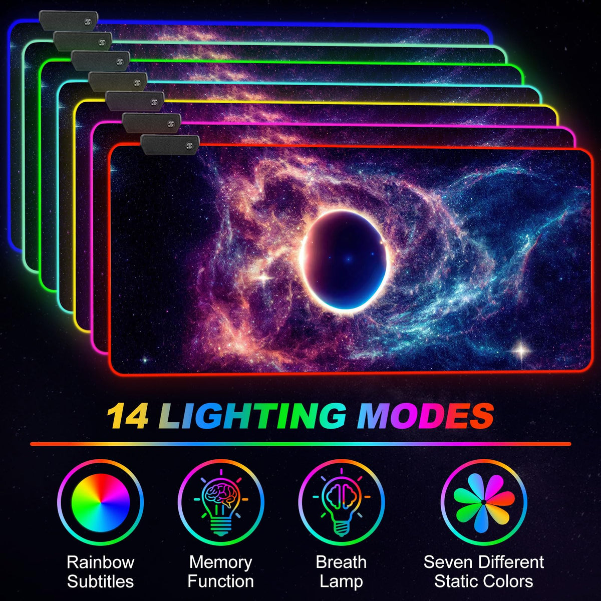 ARTSO RGB Gaming Mouse Pad, Large Mousepad with Led Light, Cosmic Starry Sky Keyboard Pad Gaming
