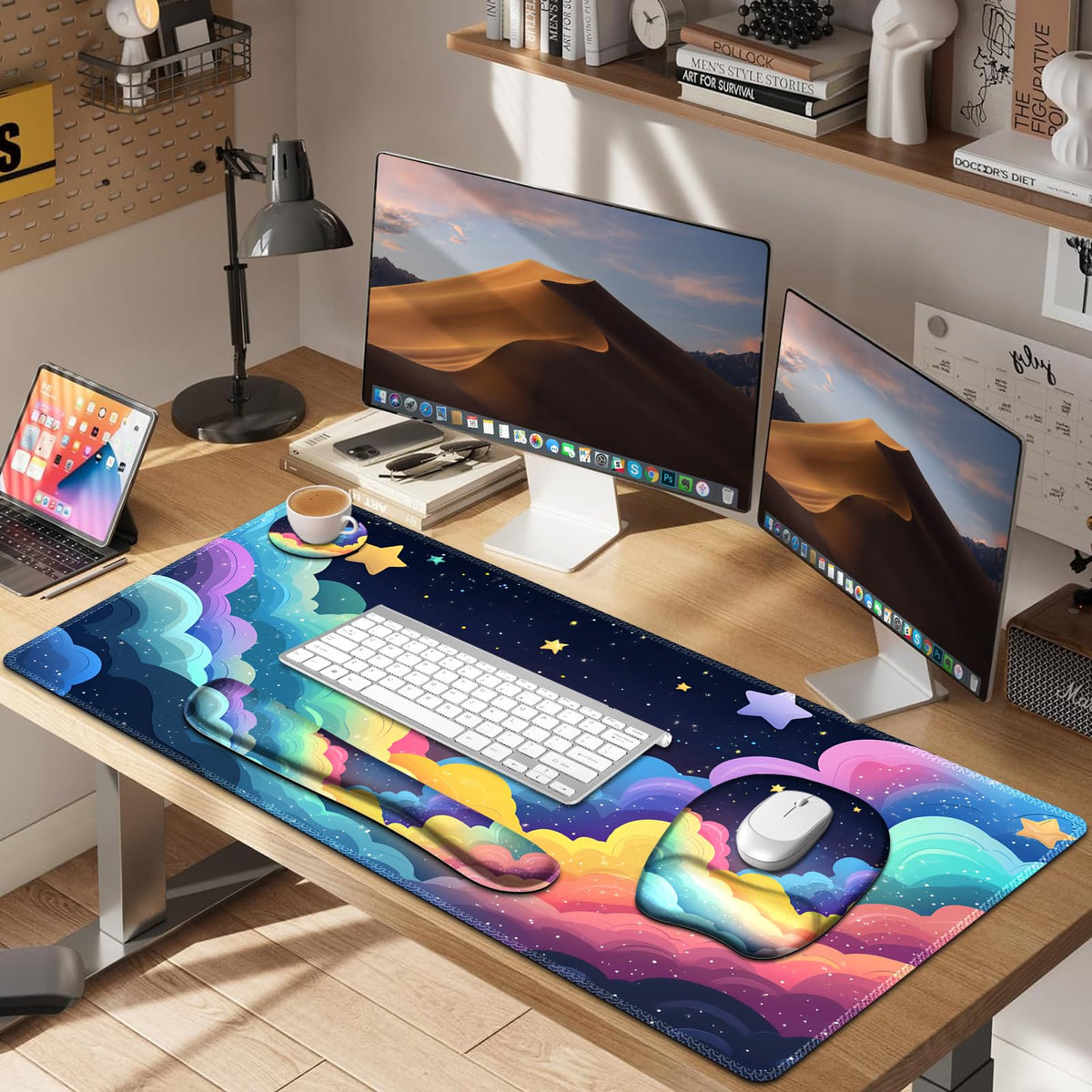 Mouse Pad with Wrist Support 4 in1 Set, XXL Big Game Mousepad + Keyboard Wrist Rest + Mouse Wrist