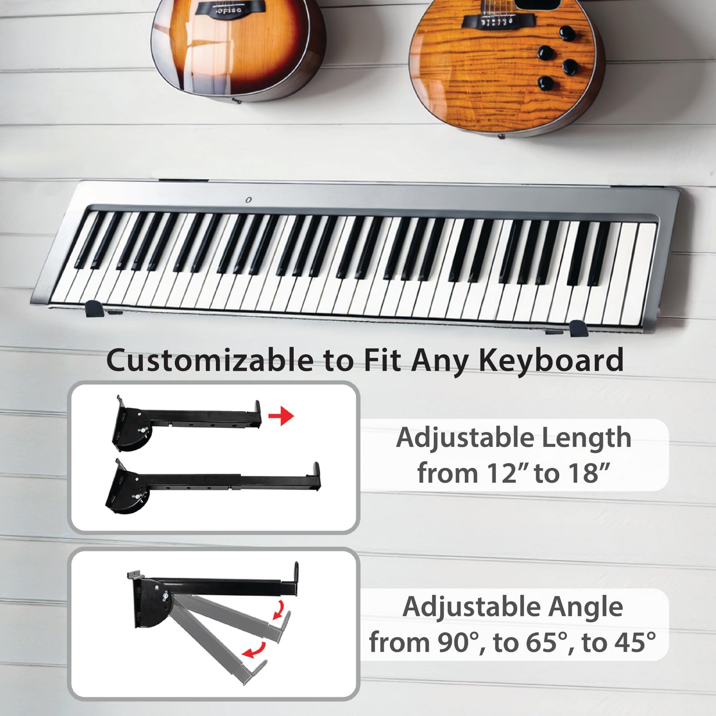 Slatwall Keyboard Arms (1-PAIR) Telescoping 12" - 18" / 3 Adjustable Angles