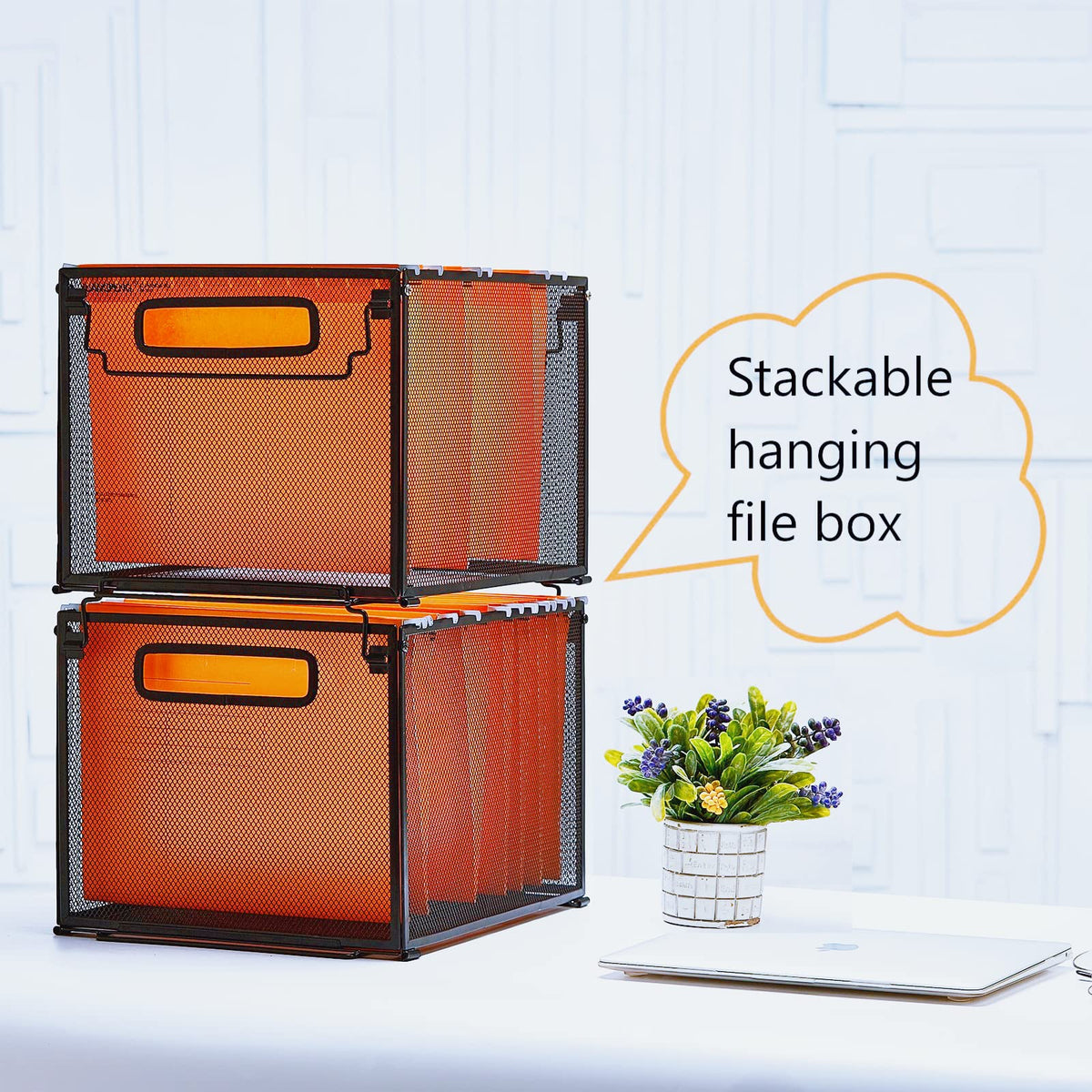 SETTFRFE 2 Pack File Organizer,Metal File Crates for Hanging Folders,Black
