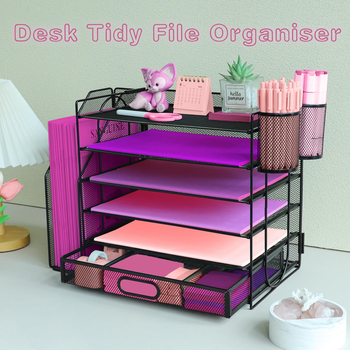 ideallife Desk Organizers and Accessories with File Holder, 6-Tier Paper Letter Tray Organiser with