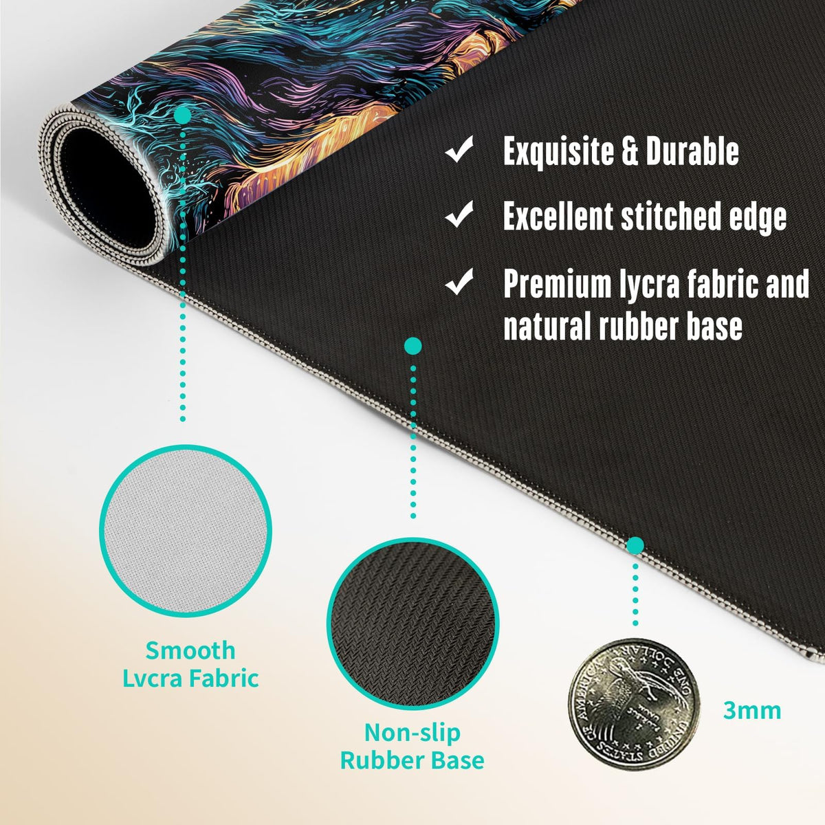 Extended Gaming Mouse Pad, Large Mouse Mat 3 mm Nature Rubber Base Mousepad with Stitched Edges