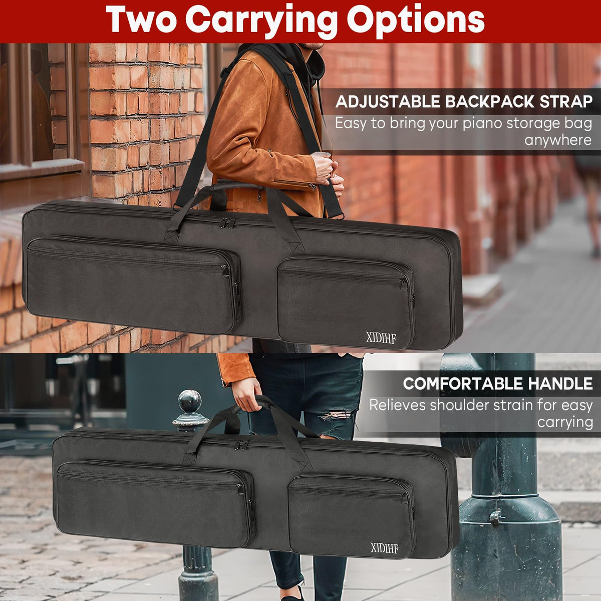 XIDIHF Slim 88-Key Keyboard Gig Bag 10mm Padded Full Protection with Adjustable Straps, 4 Pockets
