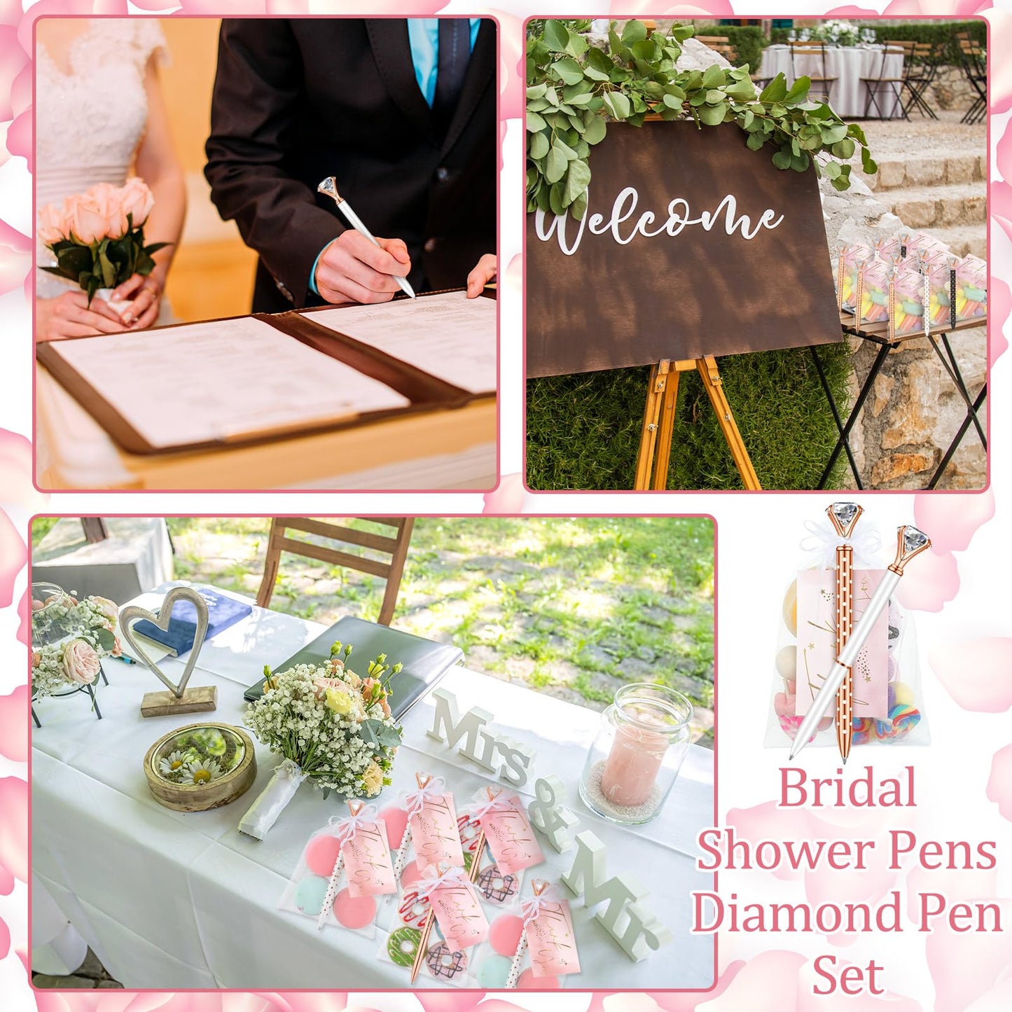 Yeaqee 91 Pcs Bridal Shower Pens Set, Black, White, Rose Gold, Dot Style