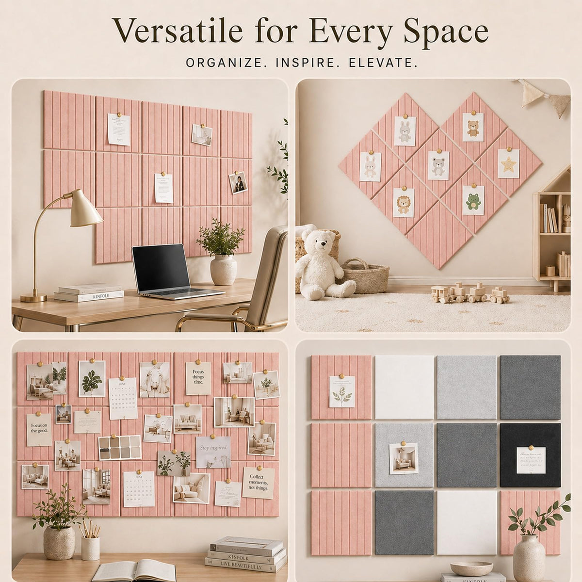 Baysola Stripe Felt Bulletin Board Tiles, Cork Board Alternative 48 x 36 in
