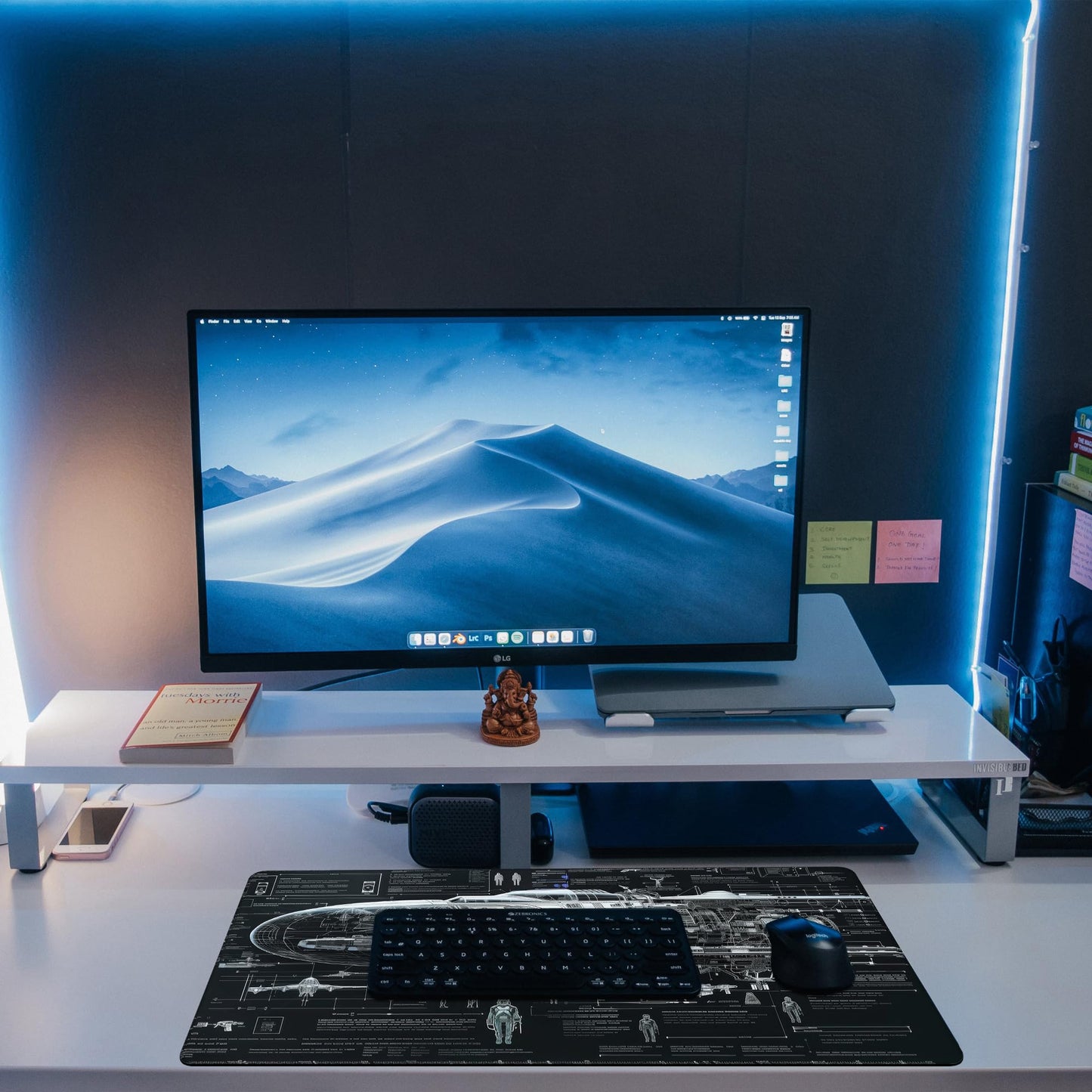 KOAIWPAE Large Gaming Mouse Pad for Desk, Spaceship Detailed Blueprint Desk Mat, Spacecraft