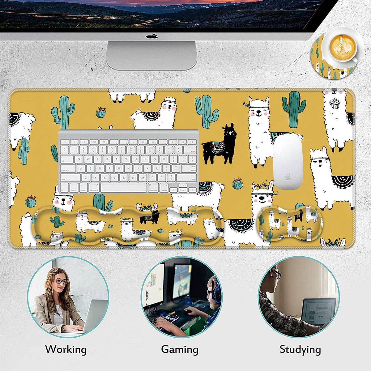 FGDRFGRW Mouse Pad Set,(31.5×11.8 in) Desk Pad + Keyboard Wrist Rest Support + Mouse Wrist Rest +