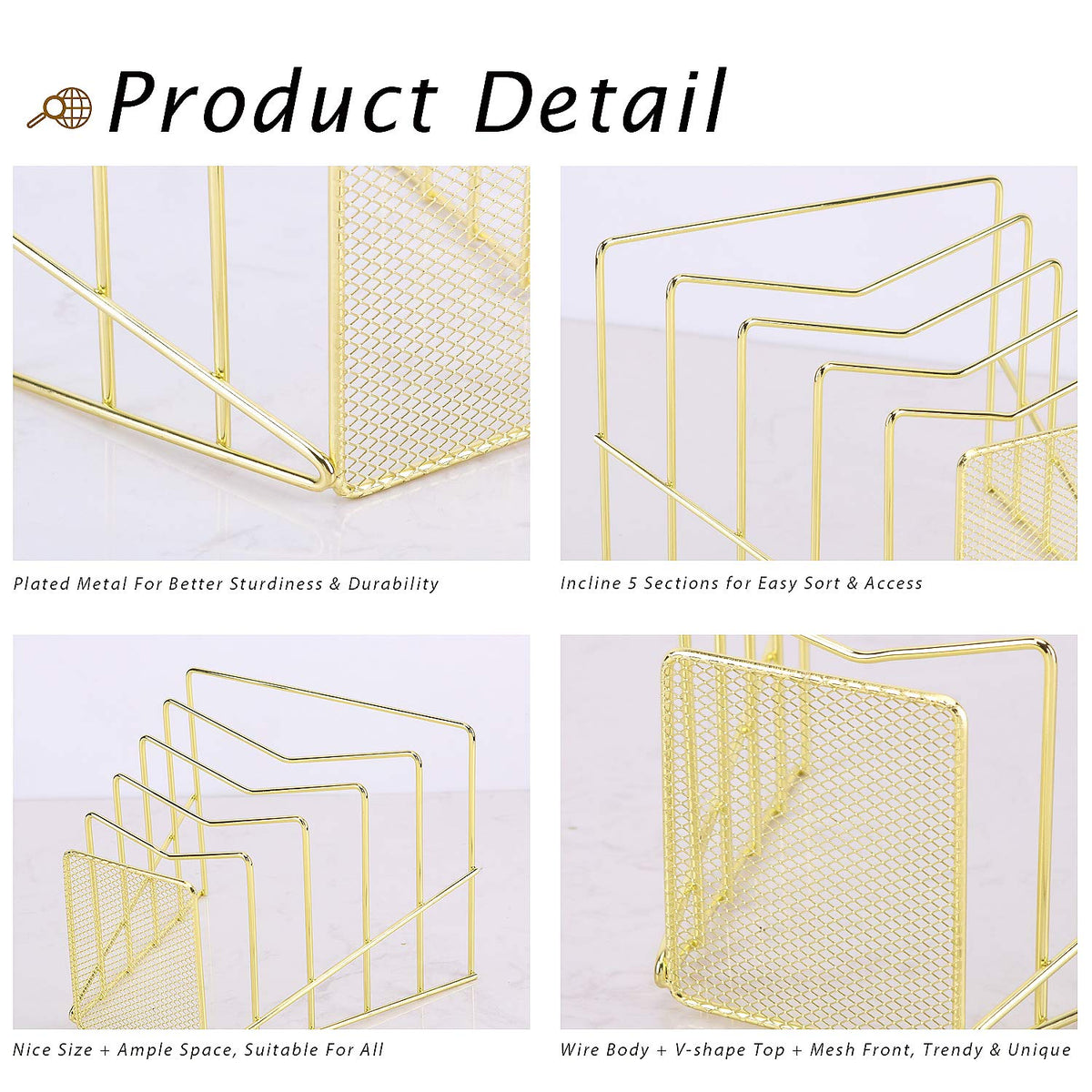 Z PLINRISE Incline File Sorter, Wire Magazine Holder Rack for Mails, Folders and Books, Desk Paper