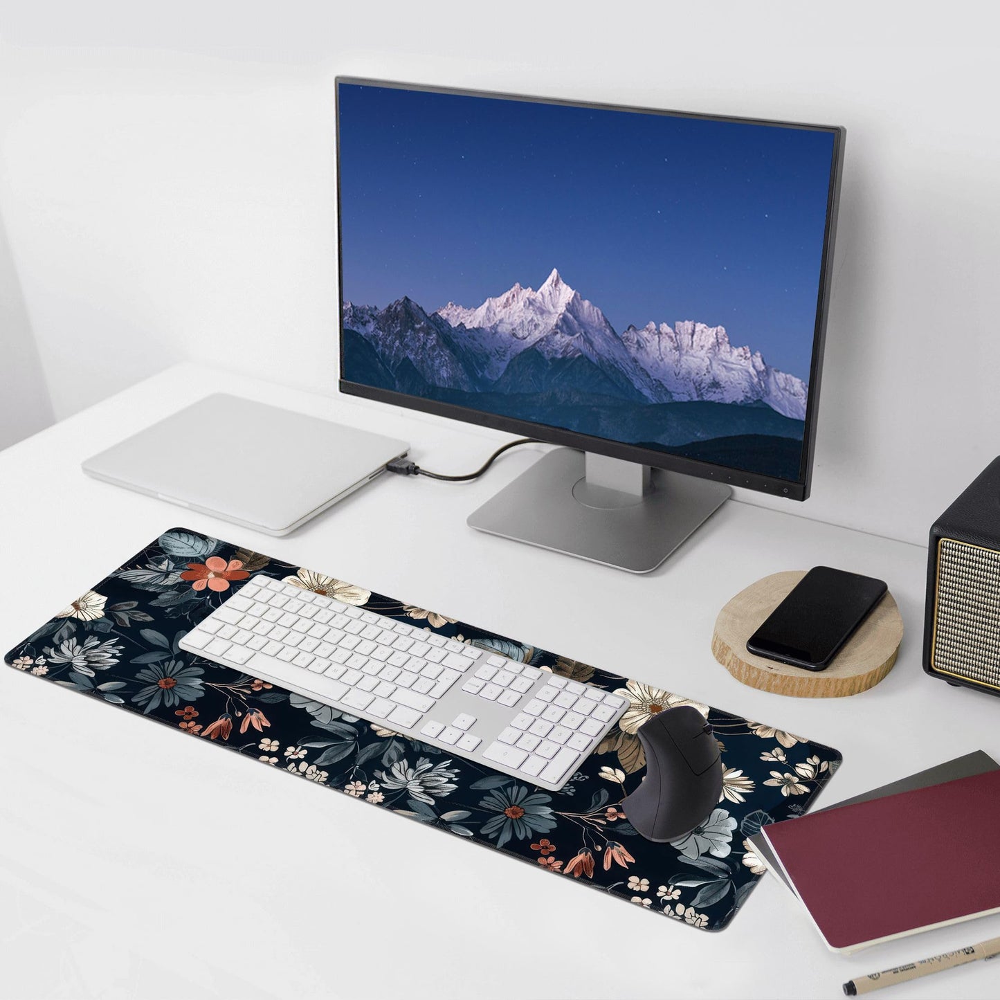 Dark Flower Large Mouse Pad,Gaming Keyboard Desk Pad,Extended Mouse Mat Non-Slip Rubber Base with