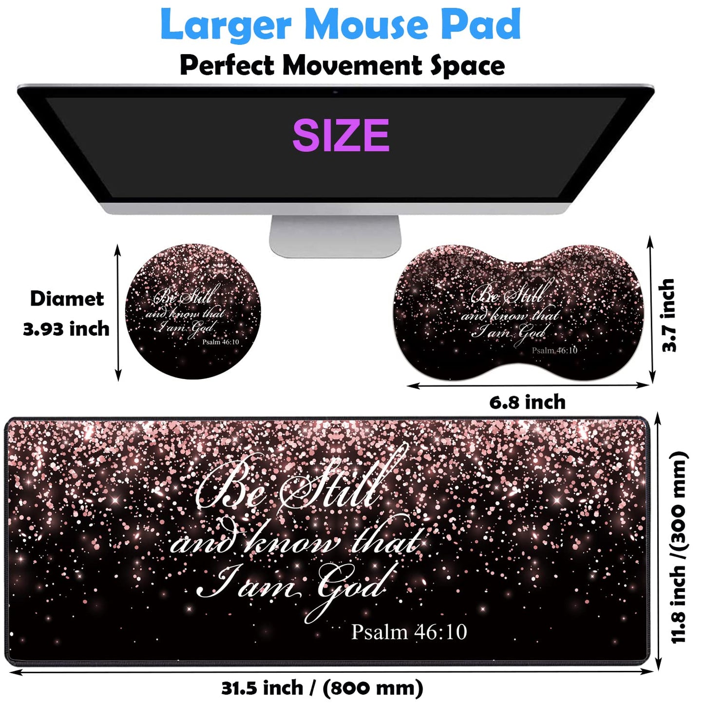 3 Piece Mouse Pad Set with Stitched Edge Large Anti-Slip Mouse Pad Desk Pad Keyboard Pad + Wrist