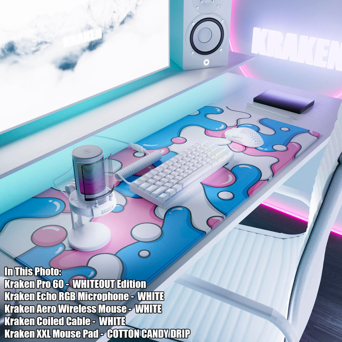Kraken Gaming Mouse Pad Large Cotton Candy XXL Mouse Pad for Gaming - Desk Mat for Keyboard - Thick