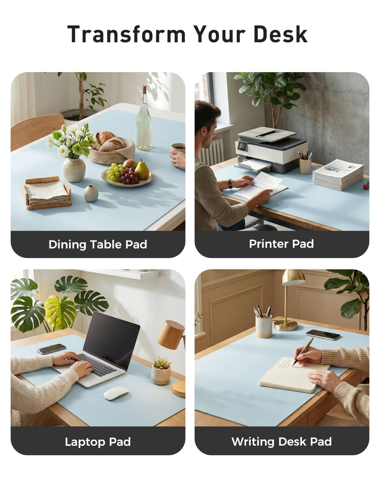 Aothia Faux Leather Desk Mat - Large Mouse Pad, Non-Slip PU Leather Blotter, Waterproof Writing