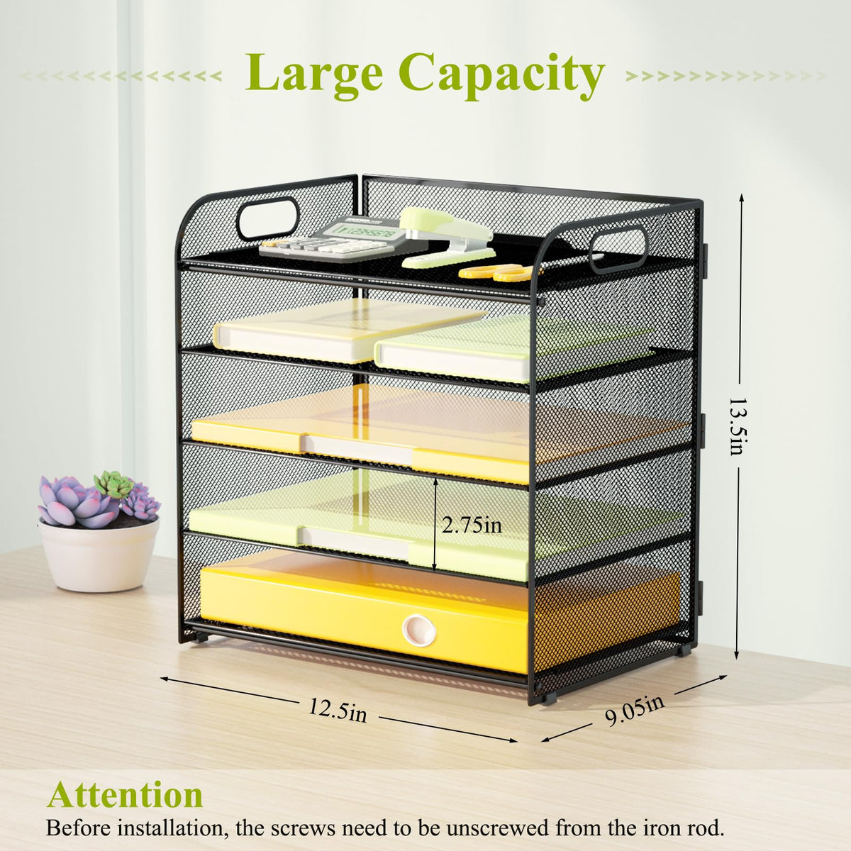 VIEERINN 5 Tier Paper Letter Tray Organizer with Handles, Mesh Desk File Organizer Metal Paper