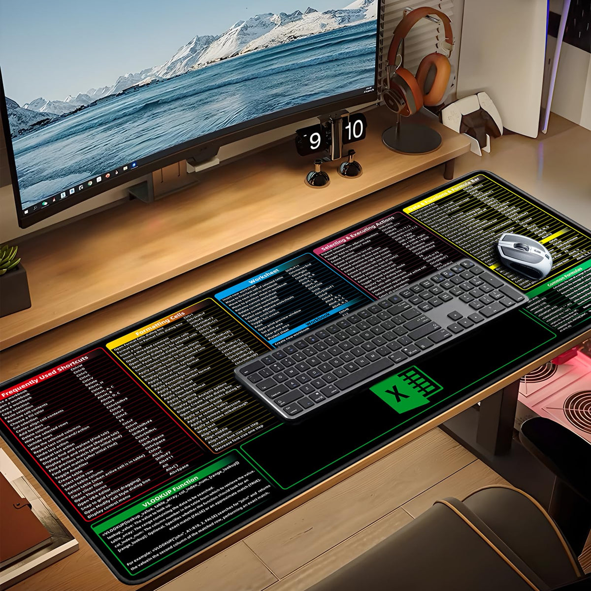 BIRSUKL Excel Shortcuts Mouse Pad,Extended Large XXL(35.4x15.7x0.12in) Cheat Sheet,Gaming
