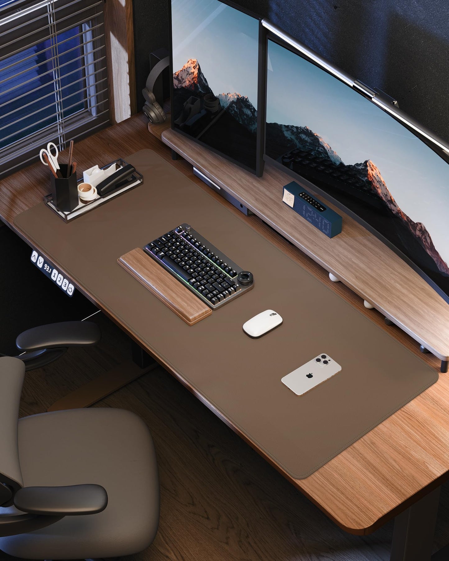Leather Desk Pad Protector- 48" x 17" Office Desk Mat, Non-Slip PU Leather Mouse Pad, Waterproof