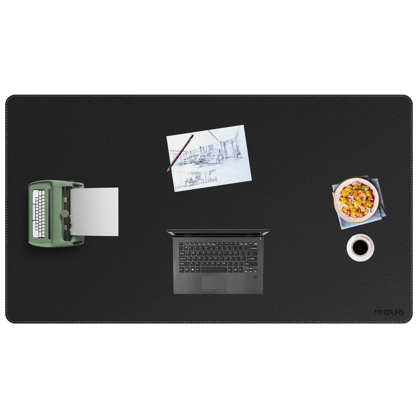 Mydours 63" x 36" XXL Large Desk Mat - PU Leather Full Mouse Pad, Black