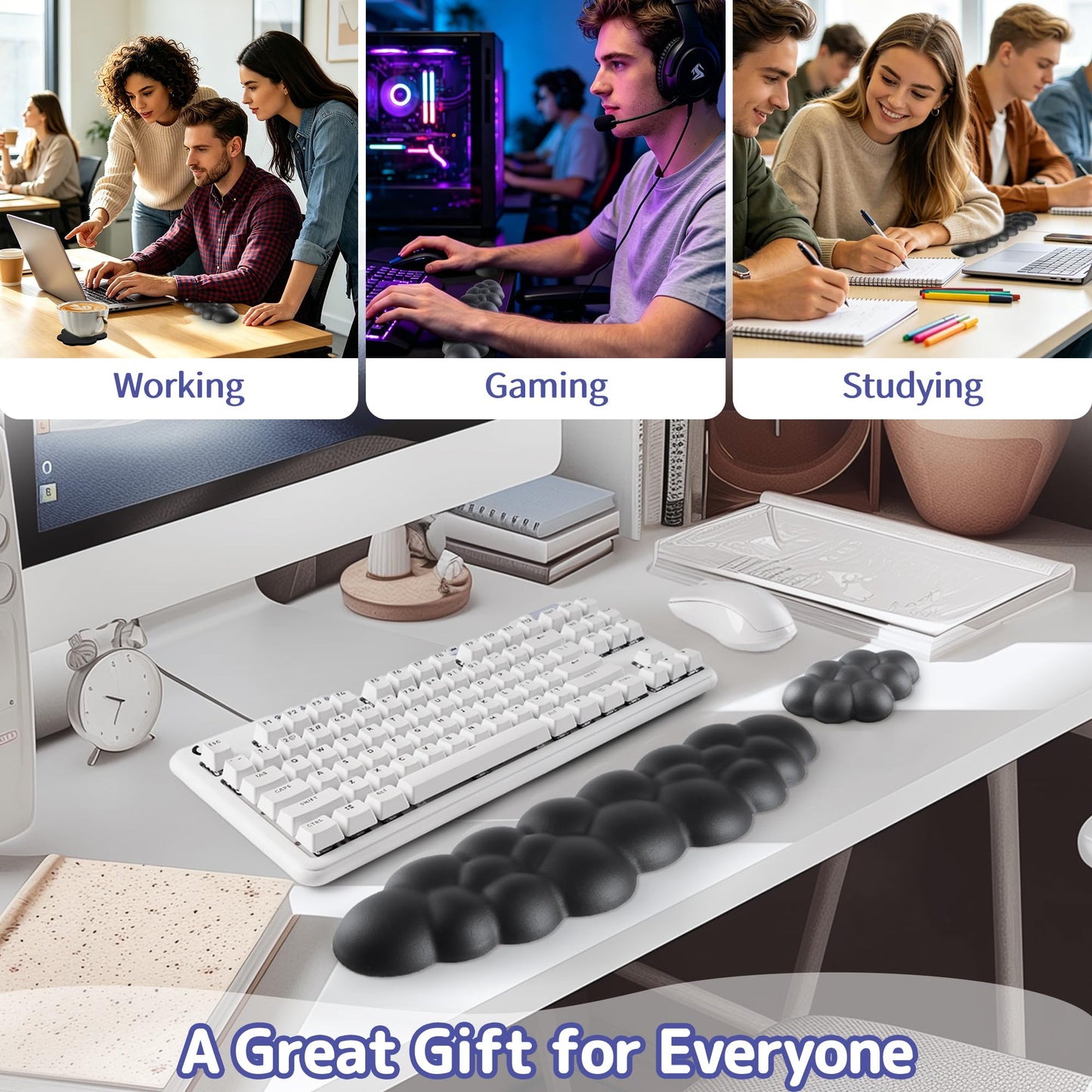 Sushret Cloud Wrist Rest Keyboard, Cloud Keyboard Wrist Pad Set with PU Leather Memory Foam, Cute