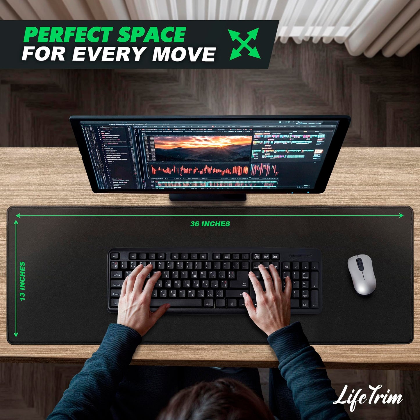 LifeTrim 36” x 13” Extra Large Mouse Pad Gaming Extended Keyboard Mat Full Desk Cover Oversized