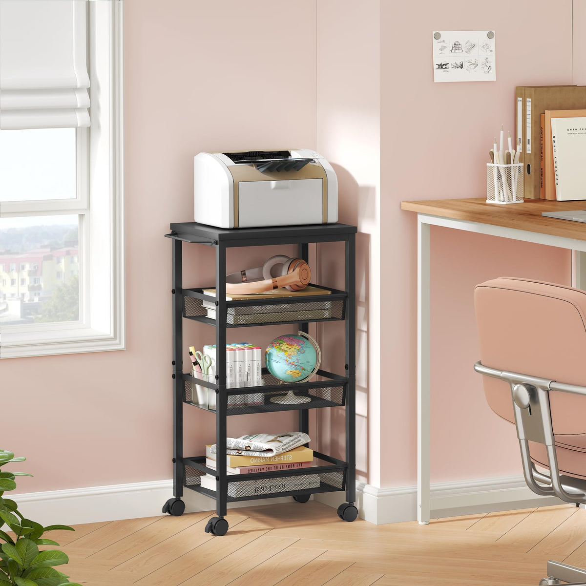 Hoctieon Rolling Storage Cart, 4-Tier 11.8" Wide Panel Rolling Kitchen Storage Cart, Utility Carts
