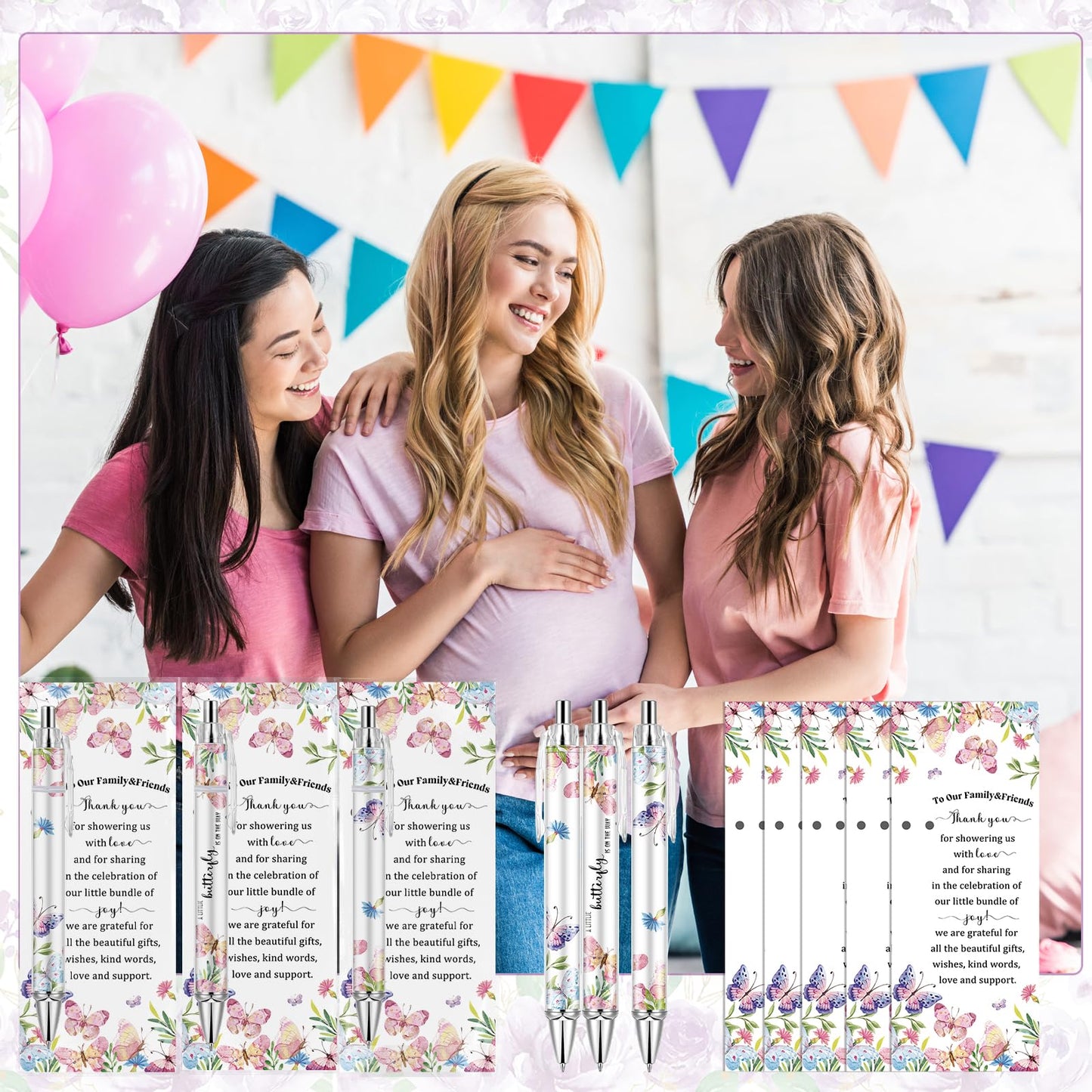 Lebsitey 50 Sets Pink Butterfly Theme Baby Shower Favors For Guest, Baby Shower Decorations Pens