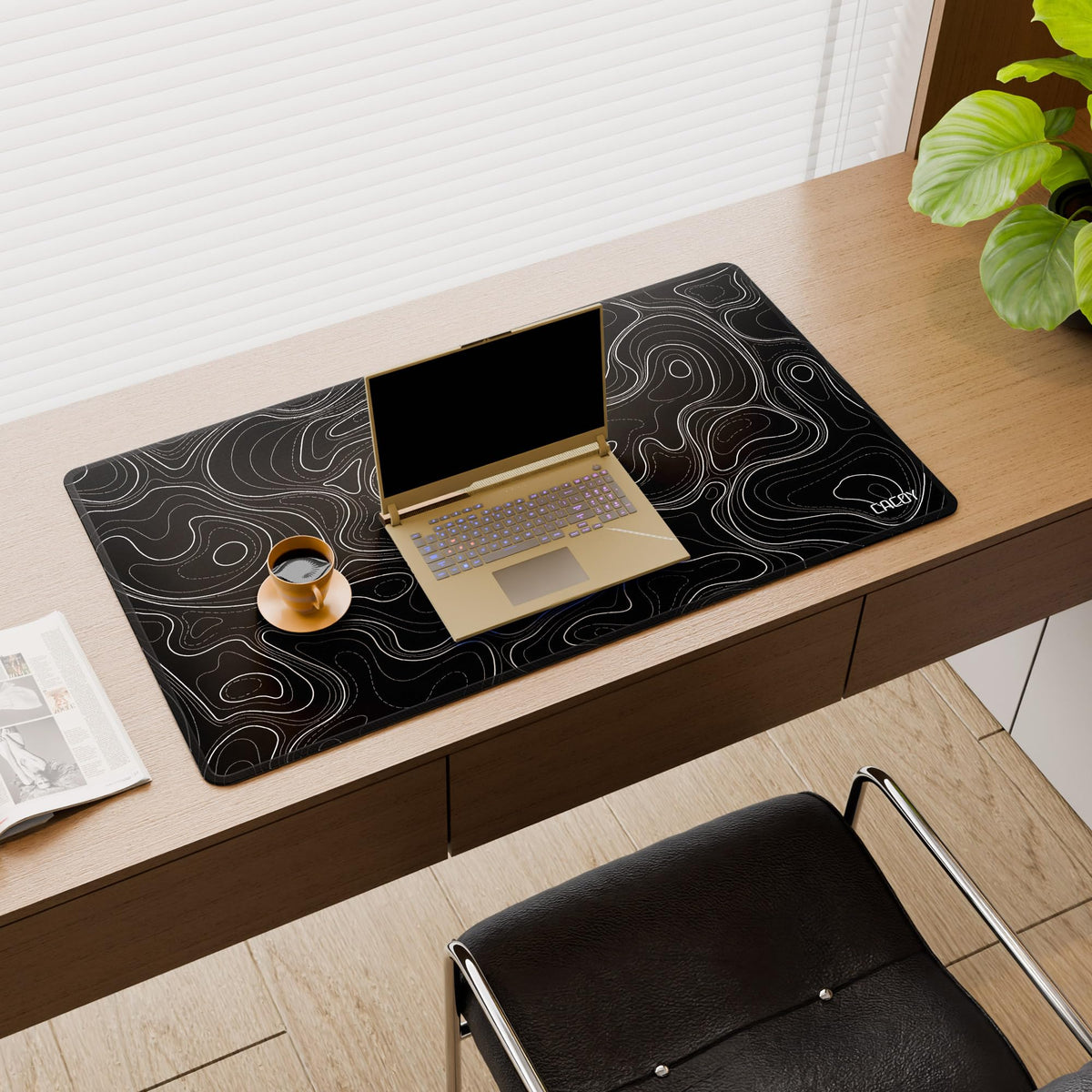 Cacoy 36" x 20" Black Topographic Gaming Mouse Pad Large Computer Mouse Mat