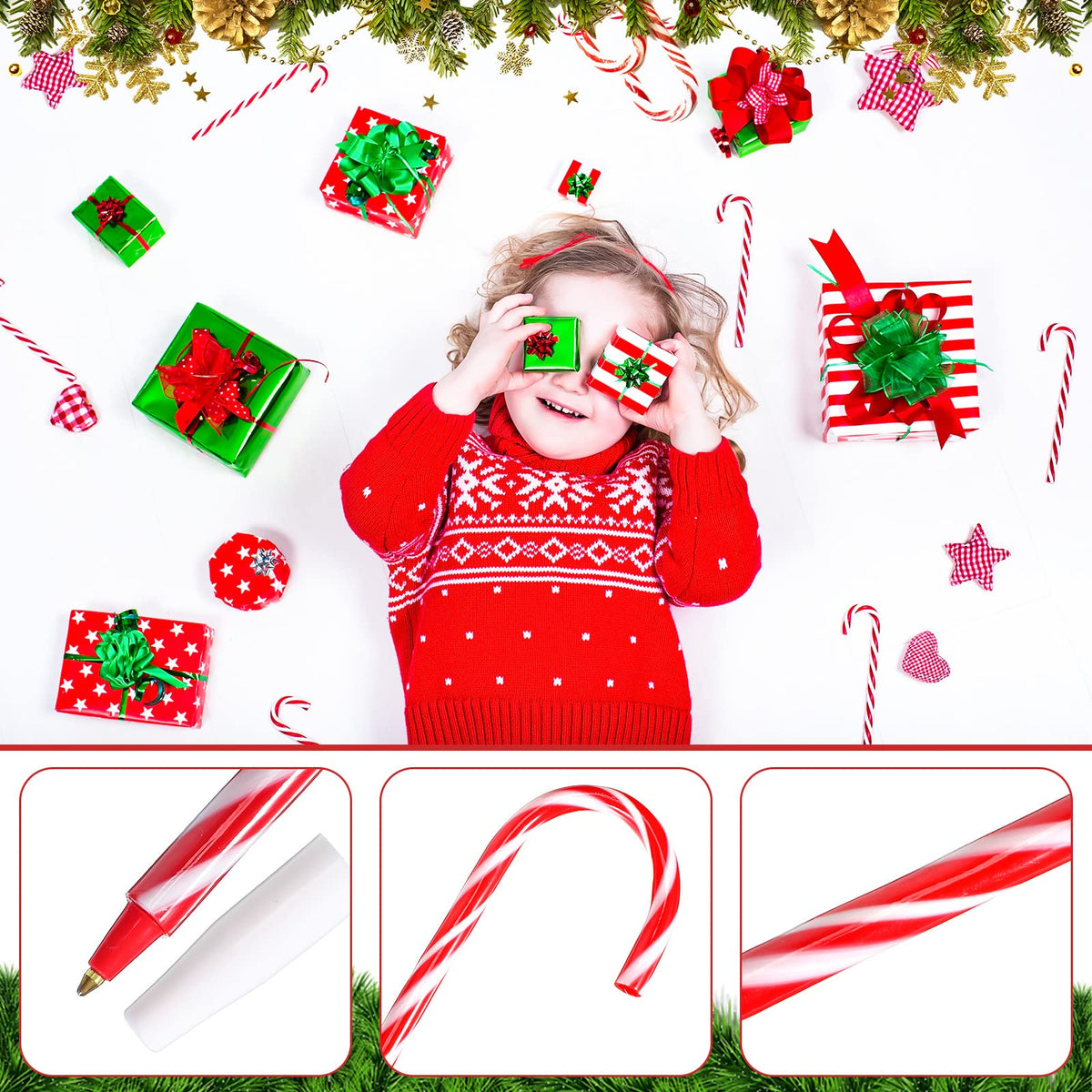 Meanplan 100 Pcs Candy Cane Pen Christmas Umbrella Cane Ballpoint Pen