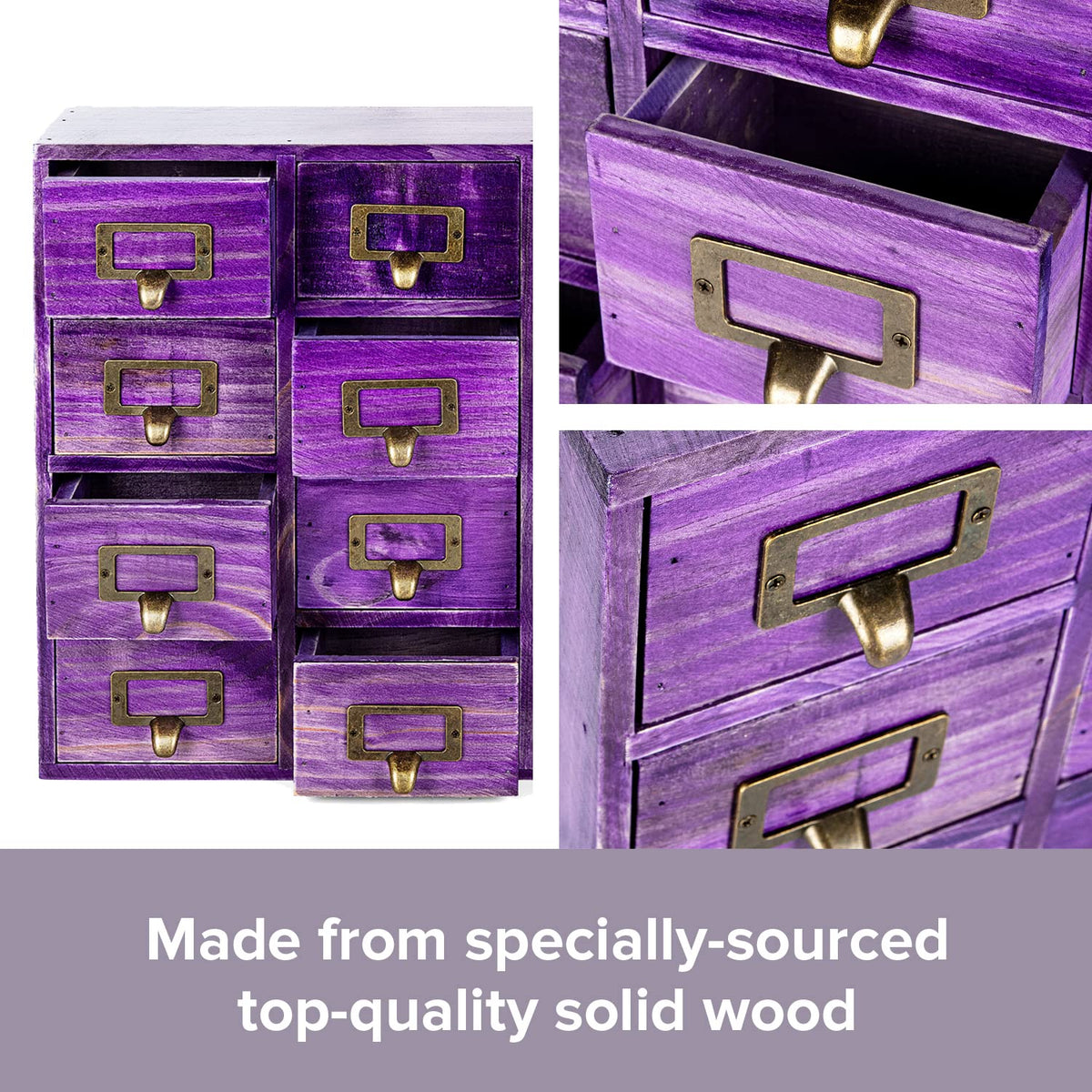 Purple 16-Slot Wooden Drawer Unit - Country Style Desk Organizer Box - 20"x3.6”x14” Wooden Storage