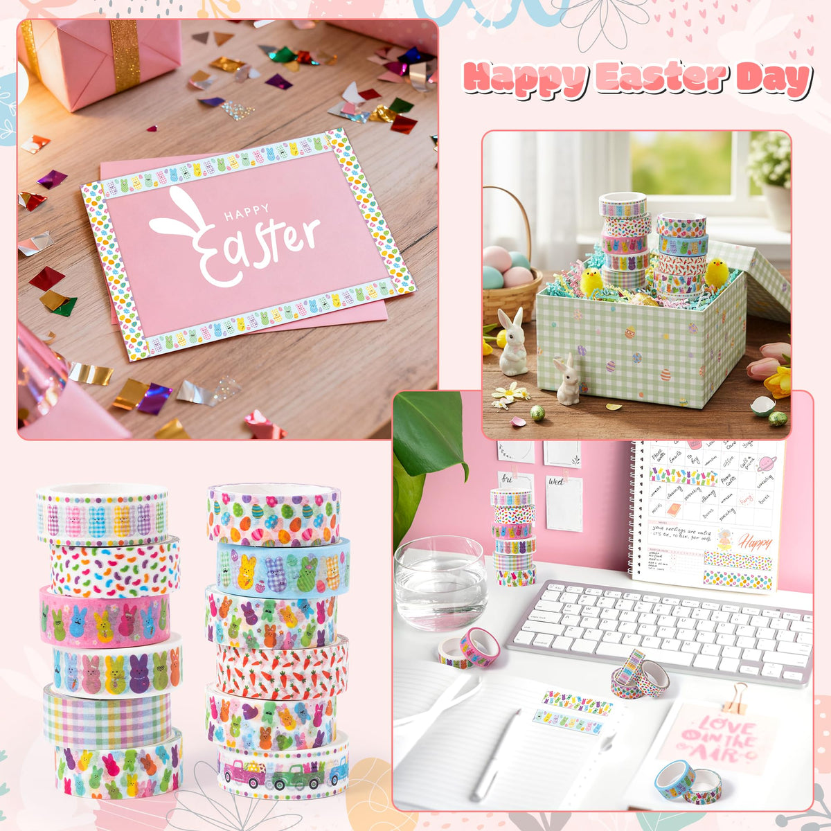 BkeeCten Cute Bunny Easy Hand Tear Washi Tape for Scrapbook Gift Wrapping
