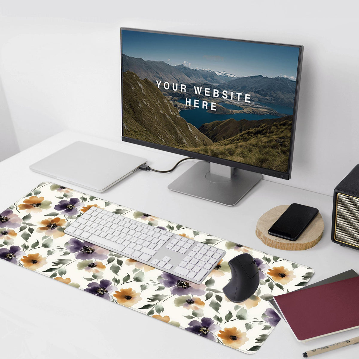 Watercolor Floral Large Mouse Pad,Gaming Keyboard Desk Pad,Extended Mouse Mat Non-Slip Rubber Base