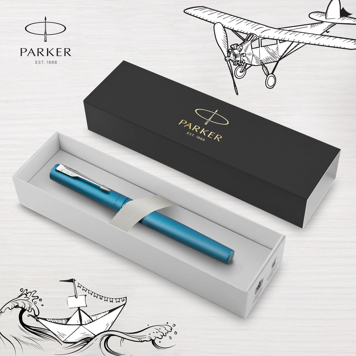 Parker Vector Fountain Pen Teal Blue with Blue Ink in Gift Box