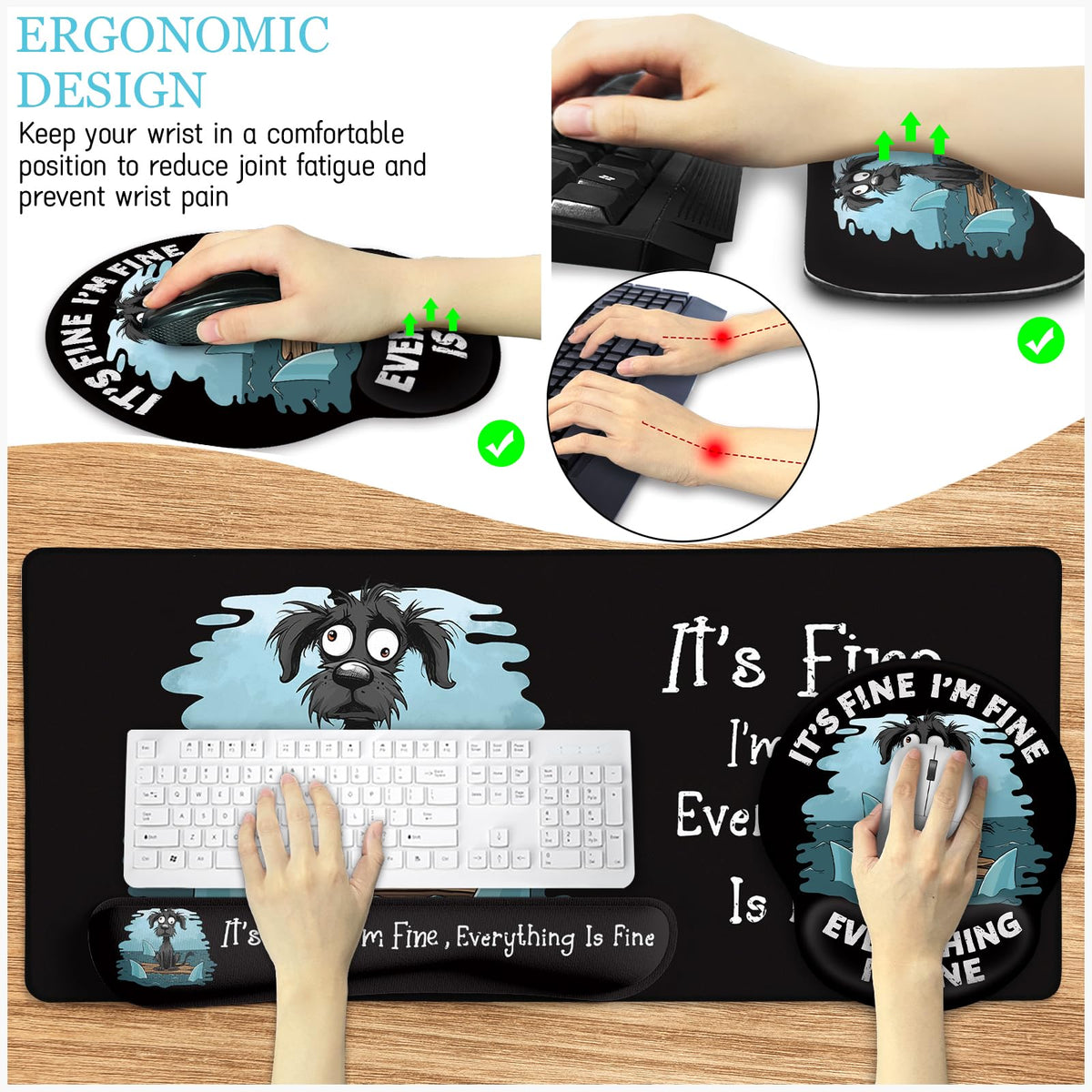 LIMKRIAN Funny Dog Mouse Pad Set Large Desk Mat for Desktop Decor, 35.4"