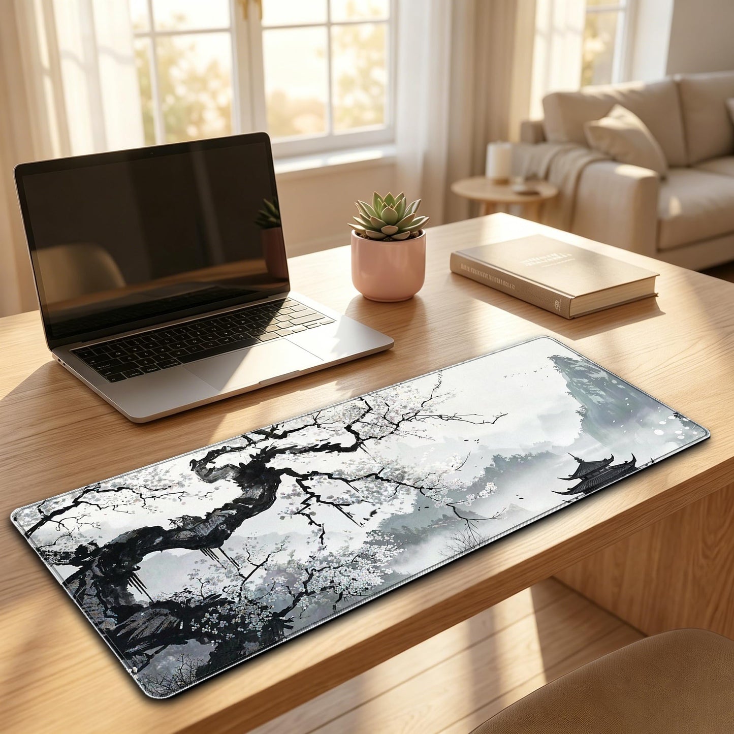 PEPYJAN Large Chinese Ink Wash Landscape Mouse Pad Desk Mat, 31.5 X 11.8 Inches, Gaming Desk Pad