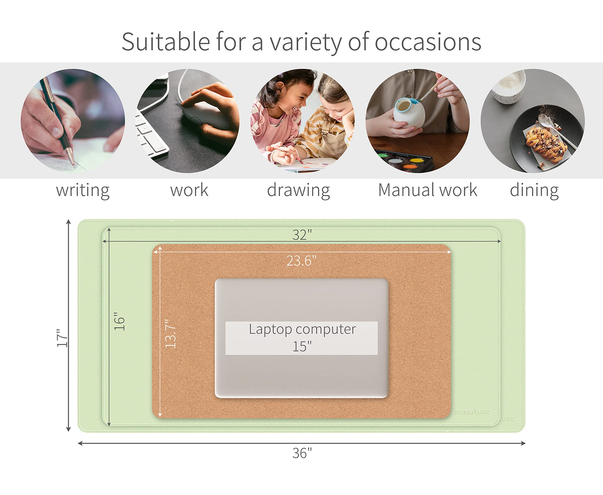 RENMTURE Dual-Sided Mouse Pad, Natural Cork & PU Leather Large Desk Pad for Office and Home Work