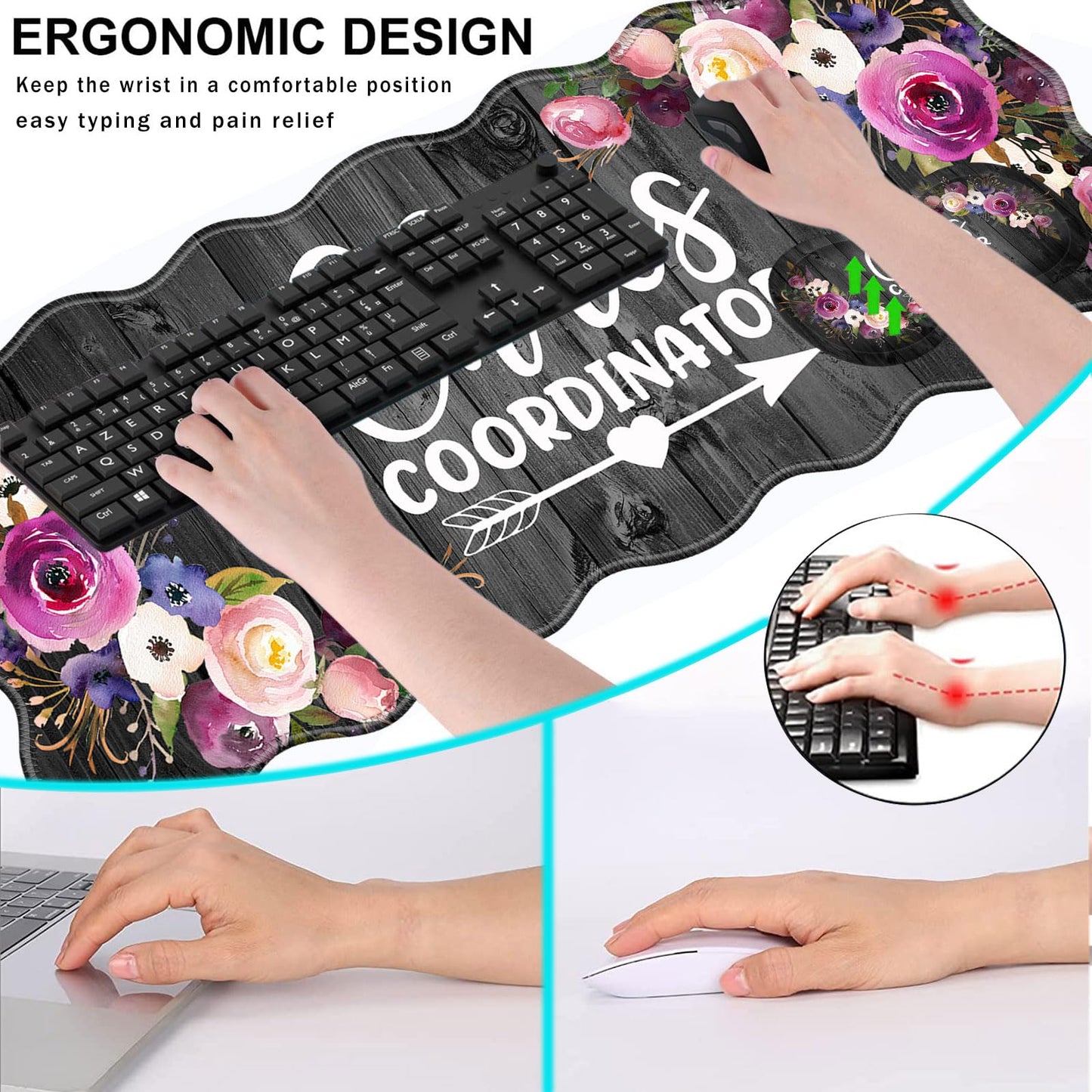 CICPLKSE Mouse Pad with Wrist Support + Desk Mat + Coaster 3 in 1 Set, XL Large Gaming Mousepad