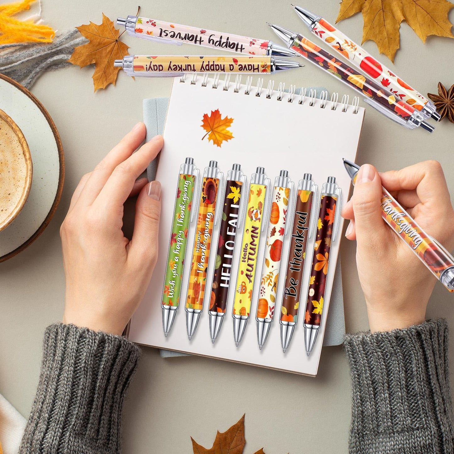 Cholemy 48 Pcs Fall Ballpoint Pens Bulk Thanksgiving Pumpkin Maple Leaf Pen