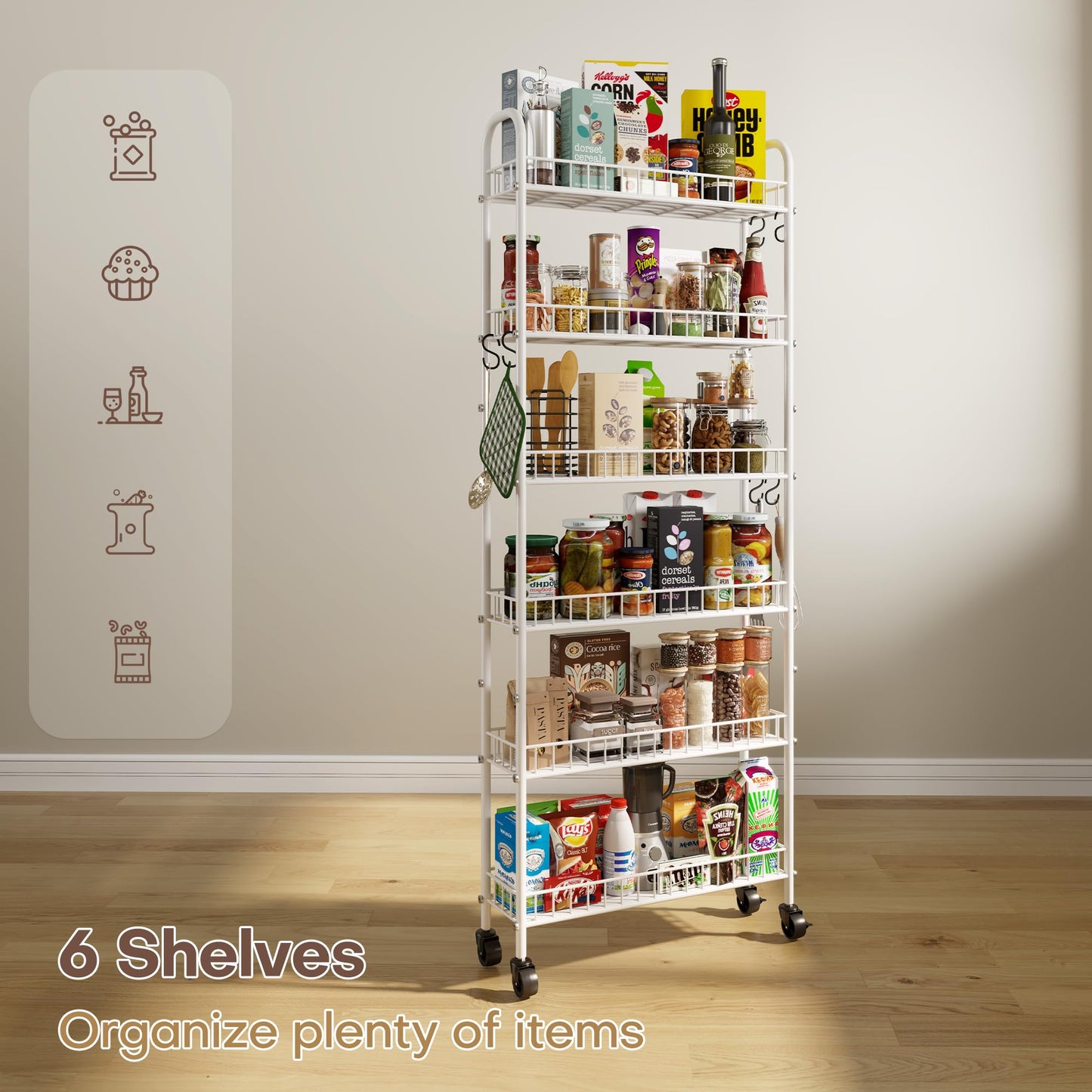 Qiaoxuan 6 Tier Slim Rolling Storage Cart with Wheels, Metal Mobile Shelving Unit Organizer Utility