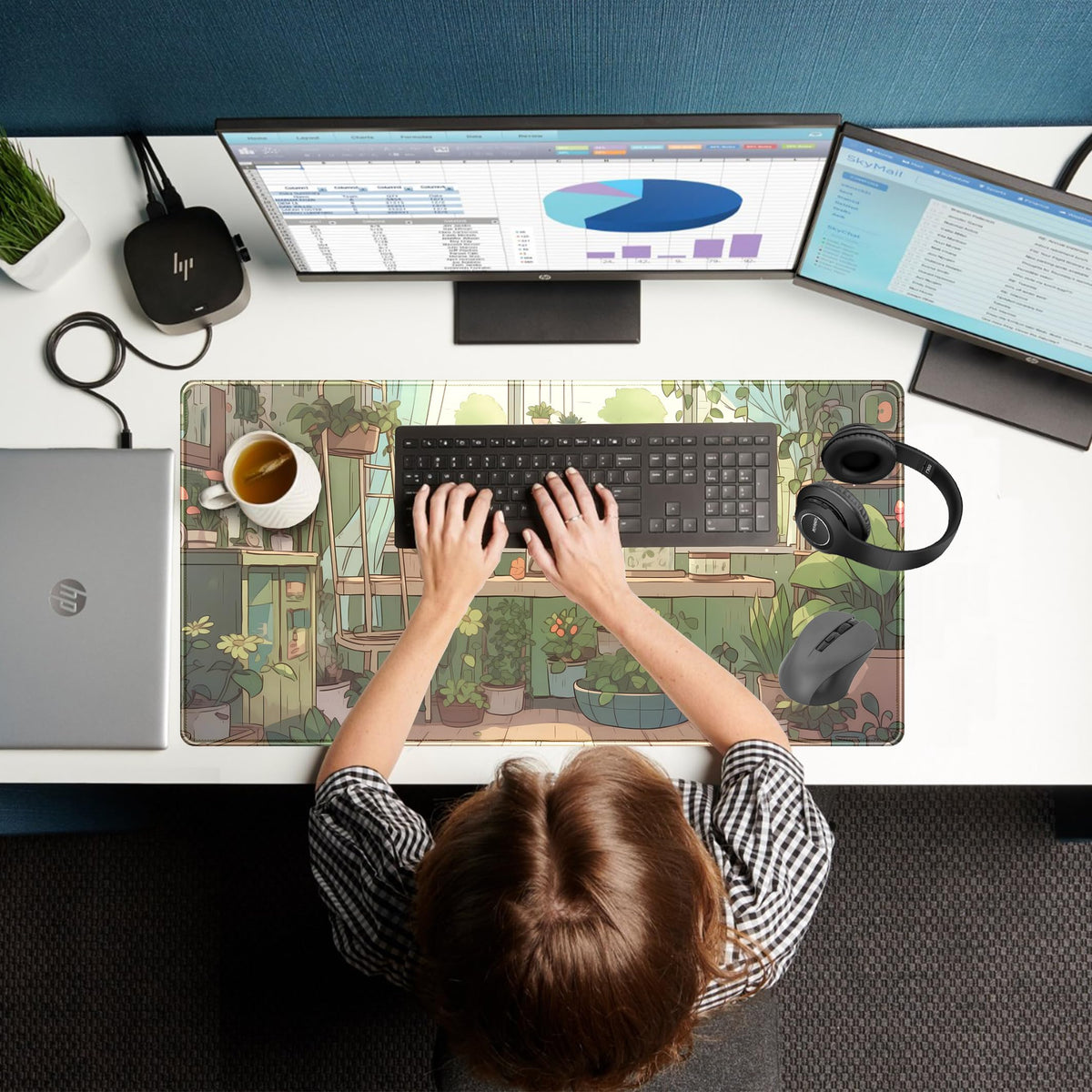 Cute Desk Mat Green Plants Gaming Mouse Pad XXL Large Extended Sage Laptop Keyboard and Mouse Mat