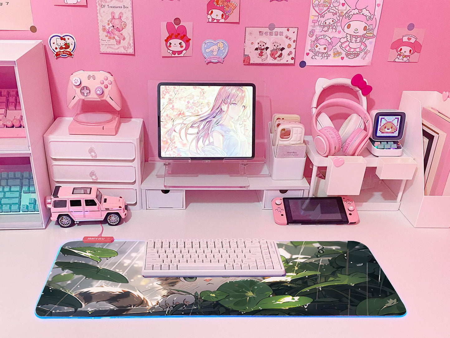 JMIYAV Pink RGB Gaming Mouse Pad 31.5x12 Inch PC XL Large Extended Glowing Led Light Up Desk Pad